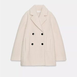 New Zara boucle’ double breasted mid-length coat in ecru- large